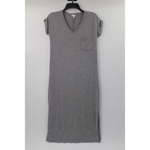 cuyana women’s XS v neck midi shirt dress double slit gray heather cuffed sleeve